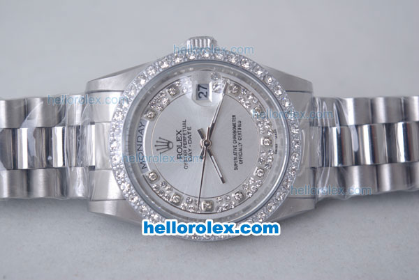 Rolex Day-Date Oyster Perpetual Automatic Diamond Bezel with White Dial-Big Calendar - Click Image to Close